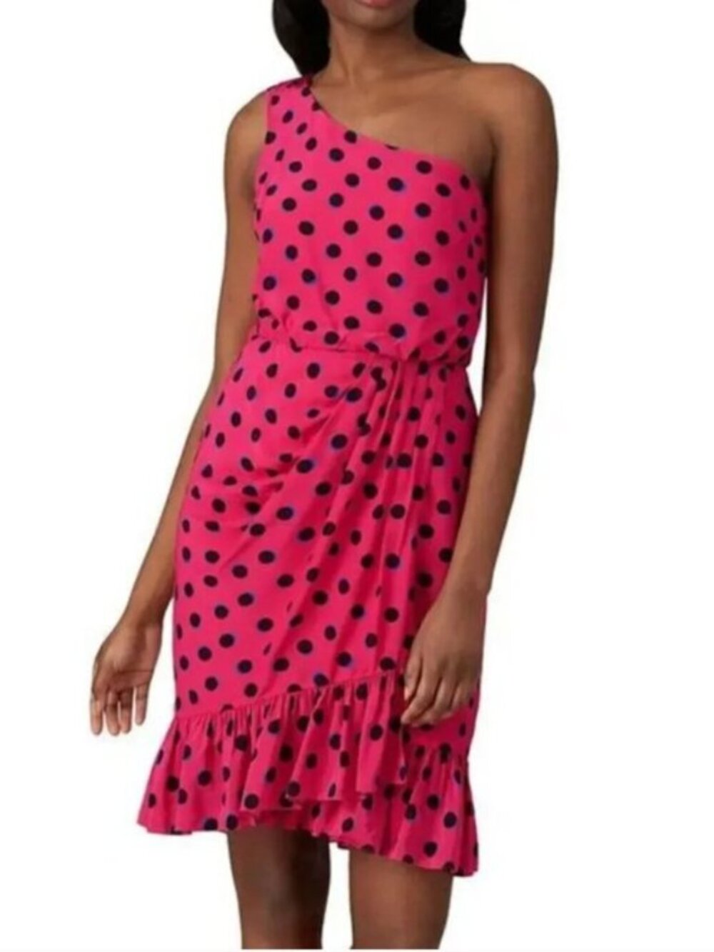 Derek Lam 10 Crosby Taula Pink Polka Dot One Shoulder Dress Size 4